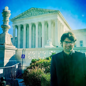 Ashton Macfarlane outside the Supreme Court School, on Tuesday, October 11, 2022, when the Court heard arguments on the most consequential law ever passed in relation to the treatment of farm animals, California’s Proposition 12.
