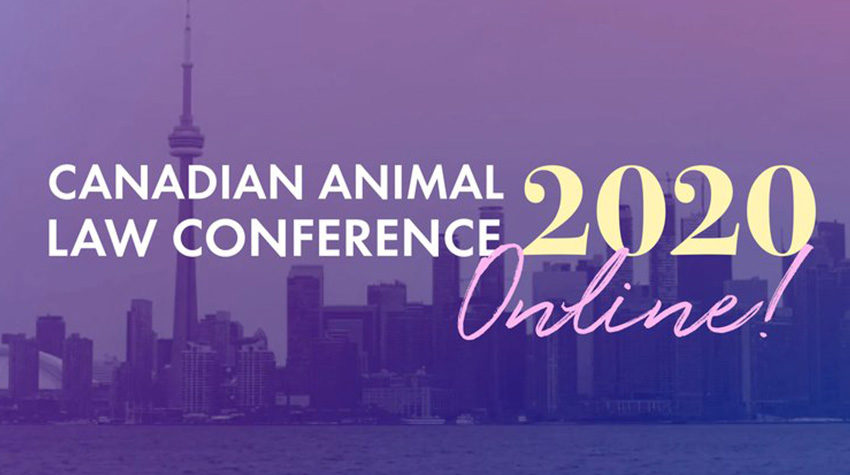 Purple poster advertising Canadian Animal Law Conference