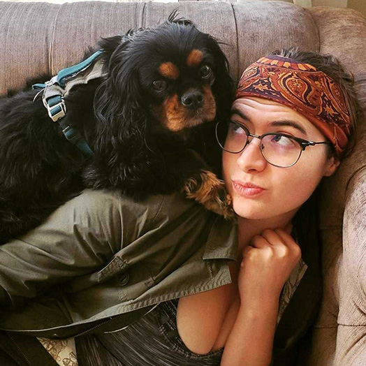 Samantha Goerger with her companion animal Latke